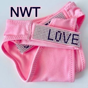 NWT rhinestone panty bikini thong panty silky satin pink or neon yellow one pair